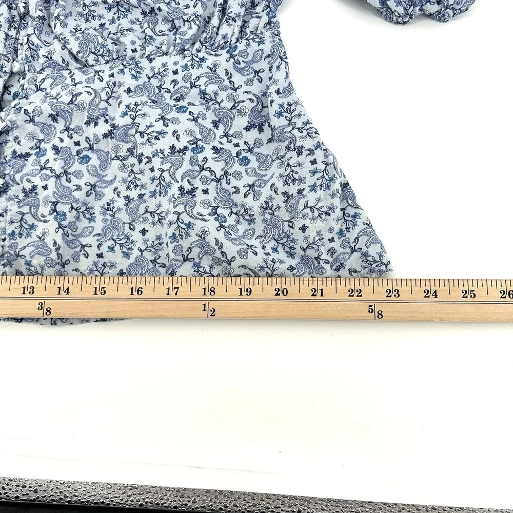 Cottagecore Blue Floral Peasant Top L Petite‎ Puff Sleeve Milkmaid Boho Romantic